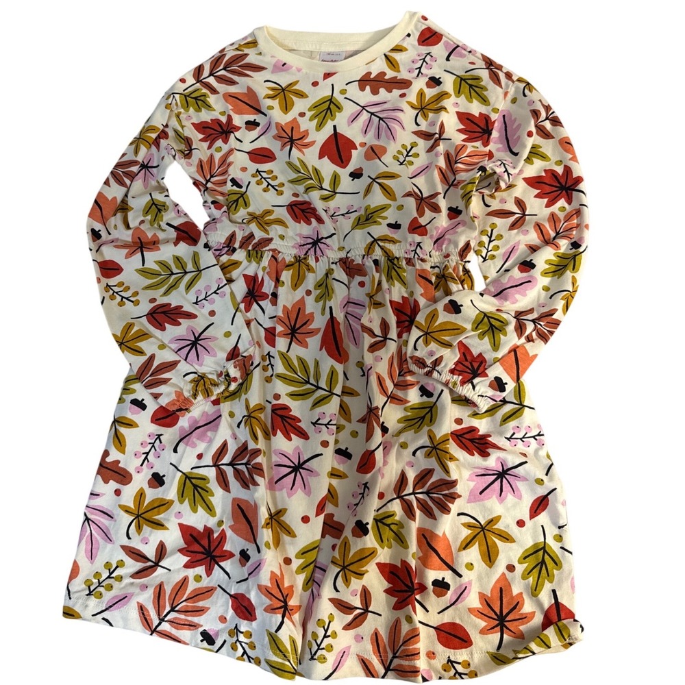 Hanna Andersson Long Sleeve Fall Leaves Print Ballon Sleeve Dress Girls 8